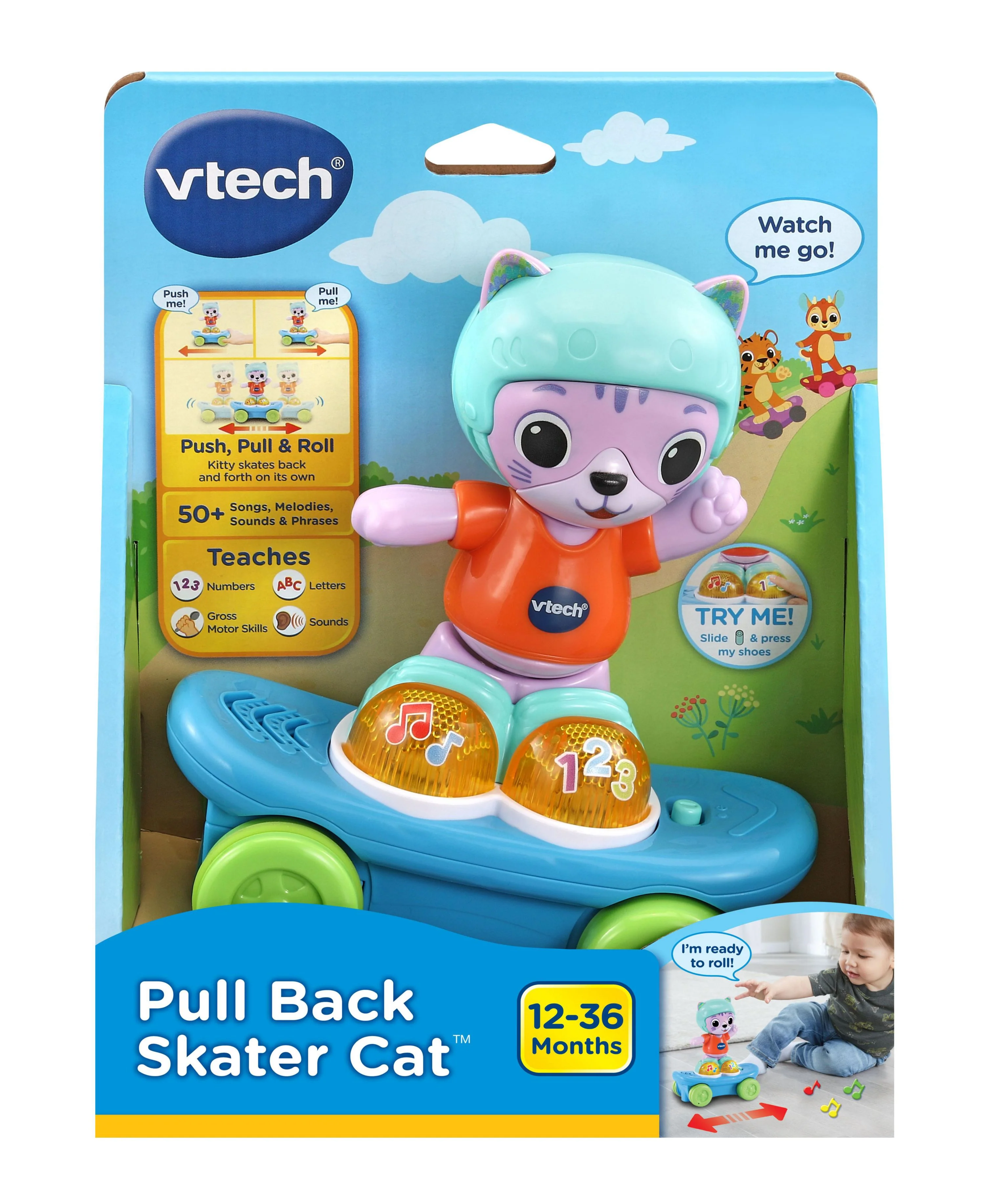 VTech Pull Back Skater Cat Interactive Learning Toy - Image 2